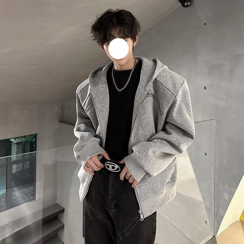 Maglione con cappuccio decostruito con cerniera in metallo di nicchia da uomo autunno e inverno Ruffian, giacca imbottita con spalle di alta qualità, giacca Tide_voghion.com