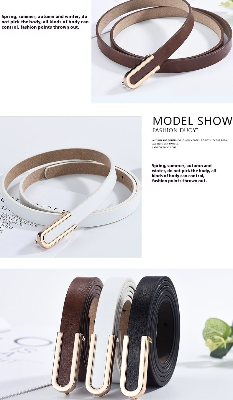 New Fashion U-shaped Alloy Head Button Thin Versatile Dress 1.5cm Solid Color Slim Fit Women's Belt_voghion.com