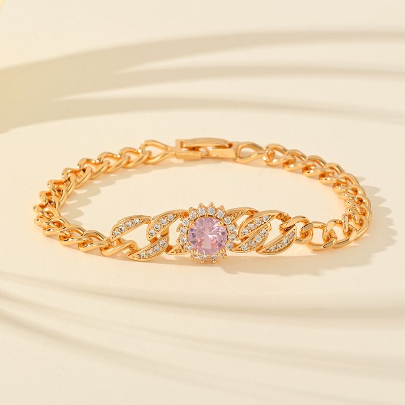 Bracciale in rame placcato oro con zirconi per donna, gioielli alla moda con catena cubana, squisito braccialetto elegante_voghion.com