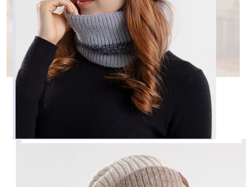 Cappello invernale bicolore per bambini, spesso e caldo, con protezione per le orecchie, in lana con sciarpa in velluto, set da due pezzi, cappello lavorato a maglia, regalo per le feste_voghion.com