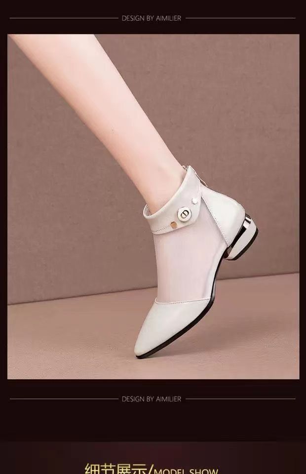 Coole Stiefel Damen Mesh Damen Sandalen Hohle Sandalen Dicker Absatz Spitz Niedriger Absatz Netzstiefel_voghion.com