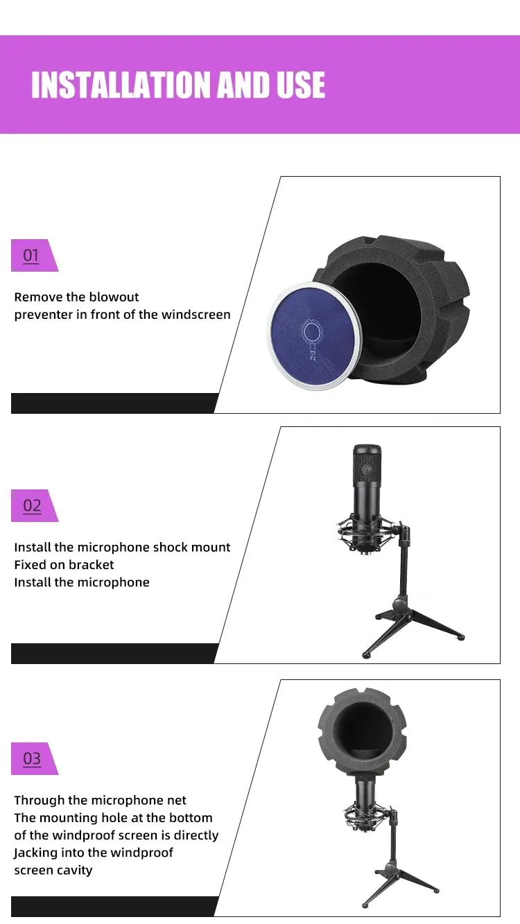 Écran d'isolation pour microphone professionnel de meilleure qualité, boîte noire, emballage audio EVA, couleur, caractéristiques, matériau d'origine, type de mousse, qualité GUA_voghion.com