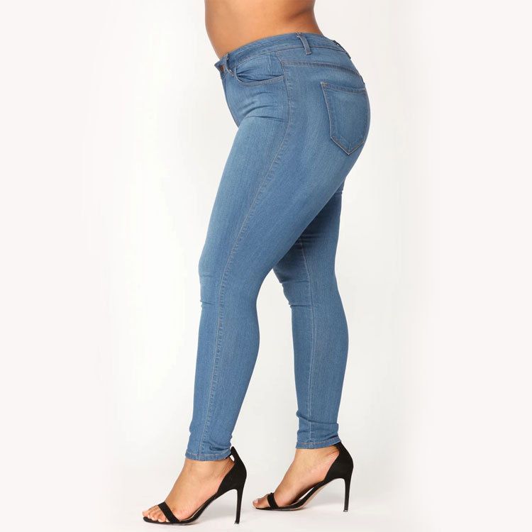 Plus Size Women's Fashion High Stretch Denim Small Leg Pants Women_voghion.com