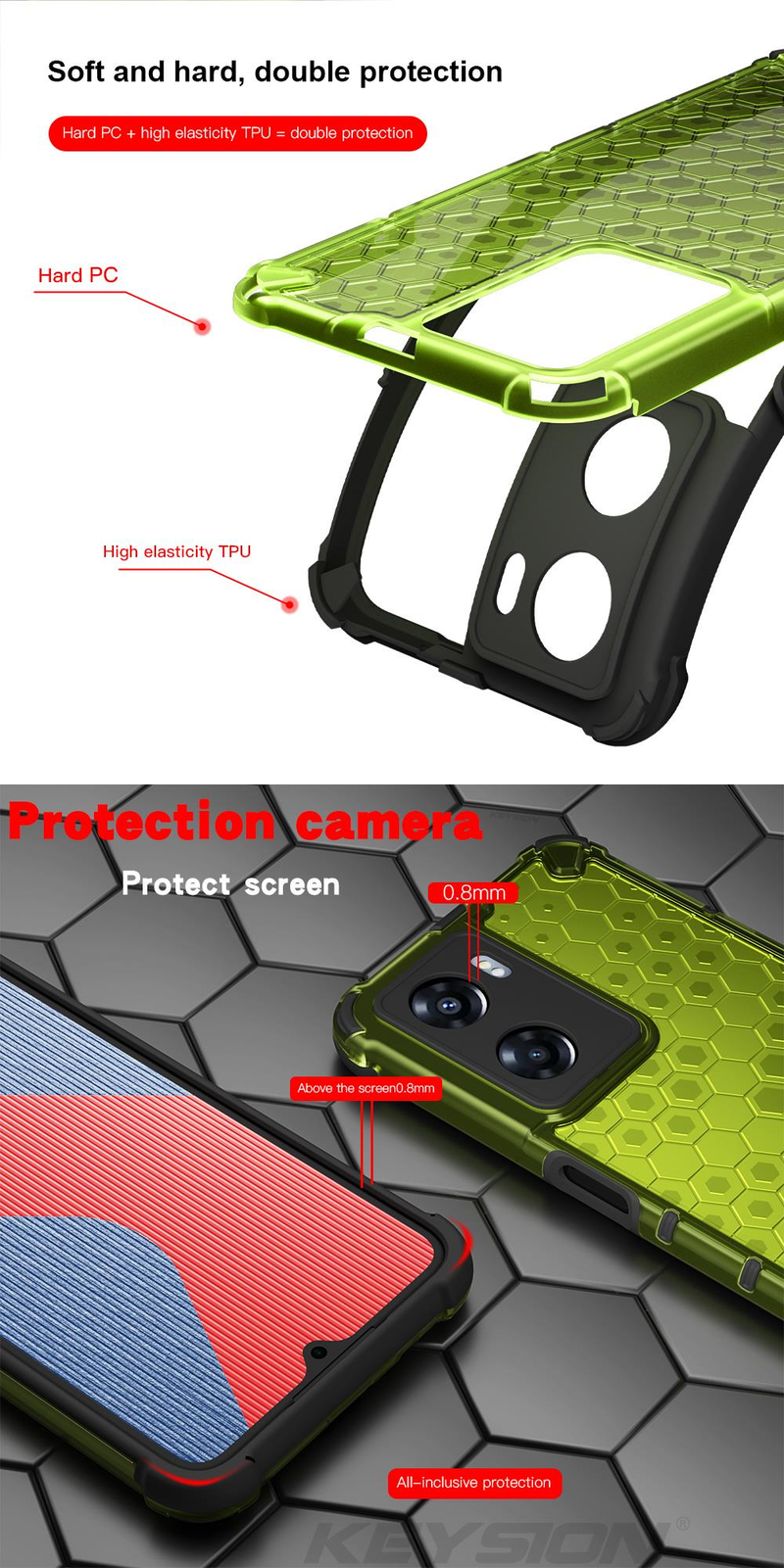 KEYSION Shockproof Armor Case for OPPO A77 5G Silicone+PC Transparent Honeycomb Phone Back Cover for Realme Narzo 50 5G _voghion.com