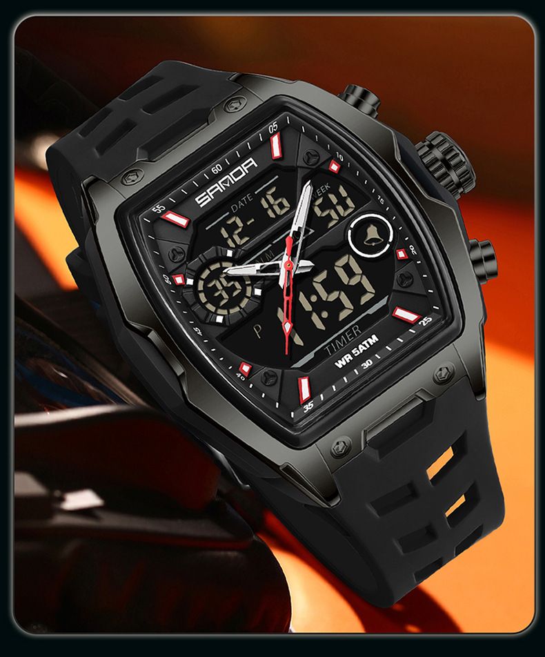 Stilvolle Unisex-Sportuhr mit Multifunktionsdisplay, leuchtenden Zeigern, 50 m Wasserdichtigkeit, eimerförmigem Gehäuse für Männer und Frauen_voghion.com