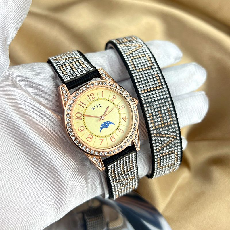 Orologio da polso in due pezzi con combinazione di diamanti, orologio al quarzo, orologio da donna, braccialetto decorativo, regalo per lavoro quotidiano, compleanno, anniversario, San Valentino_voghion.com