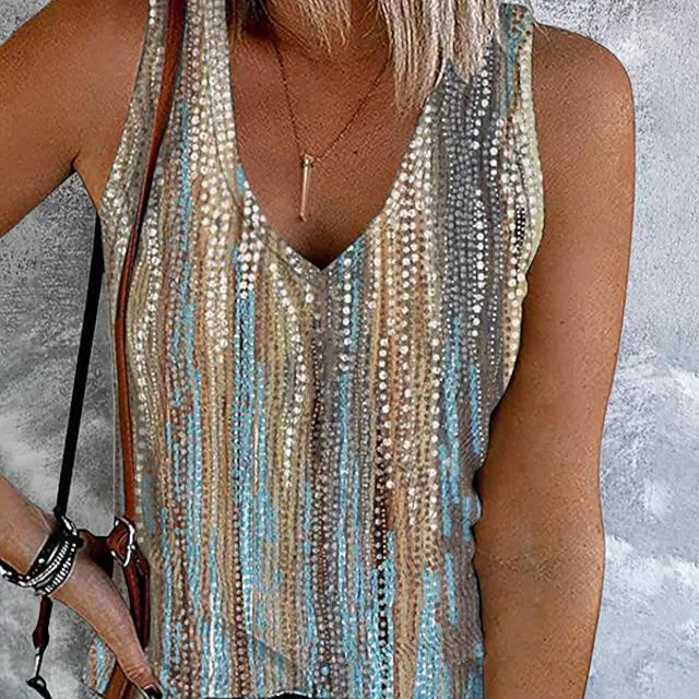 women's 2023 new summer casual slimming v-neck sleeveless printed vest_voghion.com