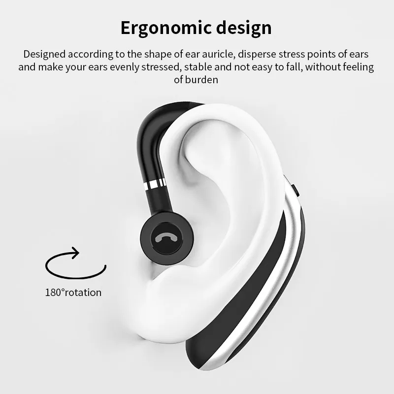 Single Ear Bluetooth 5.0 Headset With Mic Car Business Wireless Headphone Ear Hook In-Ear Earbuds Nosie Reduction Clear Call_voghion.com