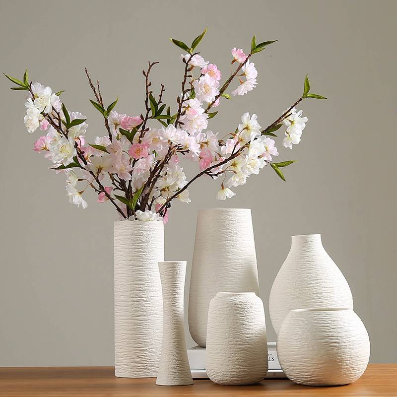 Jarrones de cerámica blanca con adornos de flores secas, modernos, sencillos y literarios, para sala de estar, decoración creativa para el hogar._voghion.com