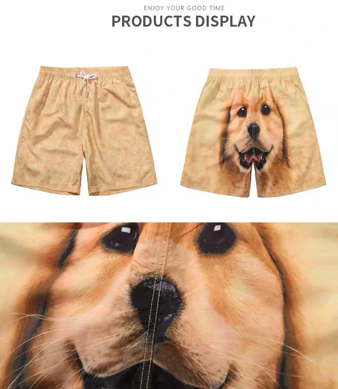 Herenkleding Golden Retriever Shorts Grappige Heren Strandbroek Cartoon Print Ademend Thuiskleding Mode Koppel Hondenkop Shorts Trendy_voghion.com