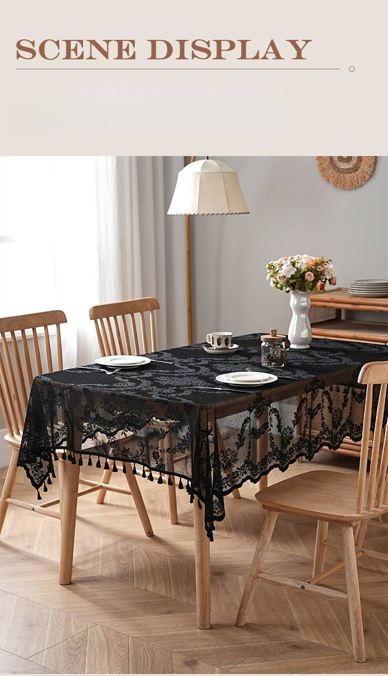 French Elegance Tablecloth With Lace Fringe – Dustproof, Non-Slip, Heat-Resistant – Decorative Cover For Dining Table, Coffee Table, And Home Decor_voghion.com