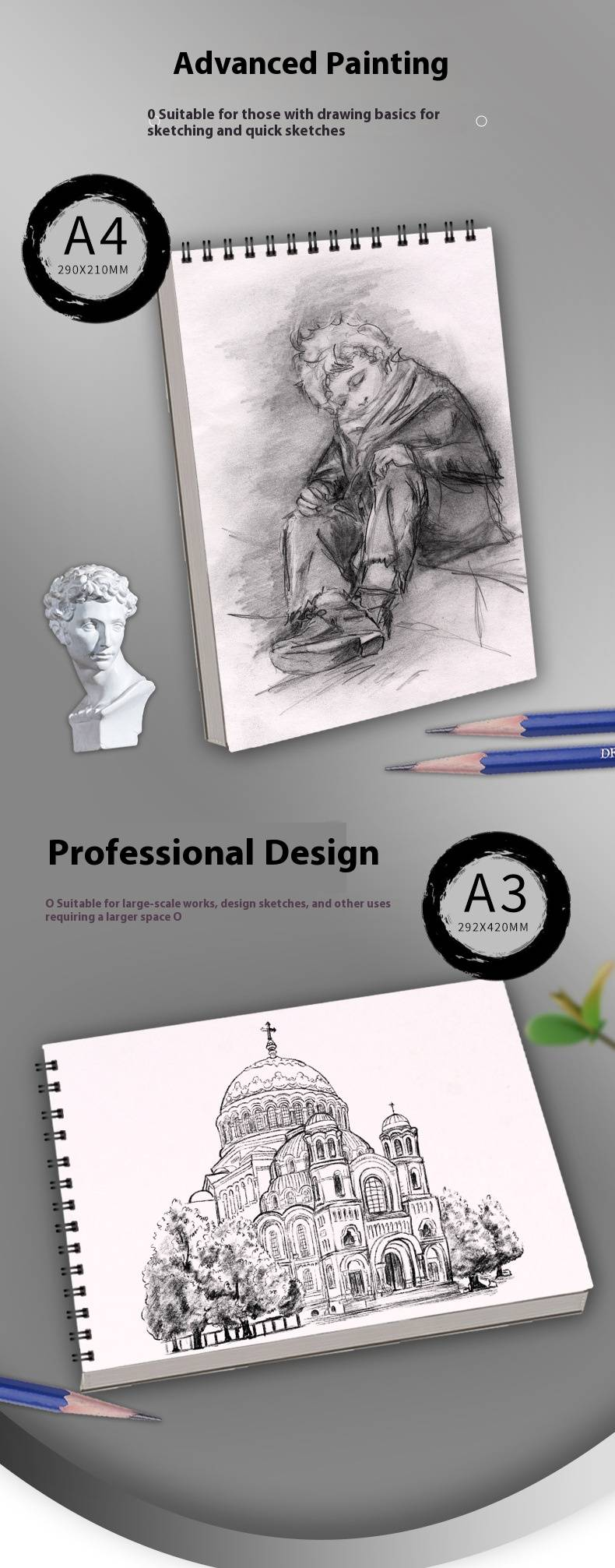 Premium Sketchbook For Artists - A4 Thick Paper Drawing Pad, 30 Sheets Blank Sketch Book For Pencil, Charcoal, Colored Pencils & More_voghion.com