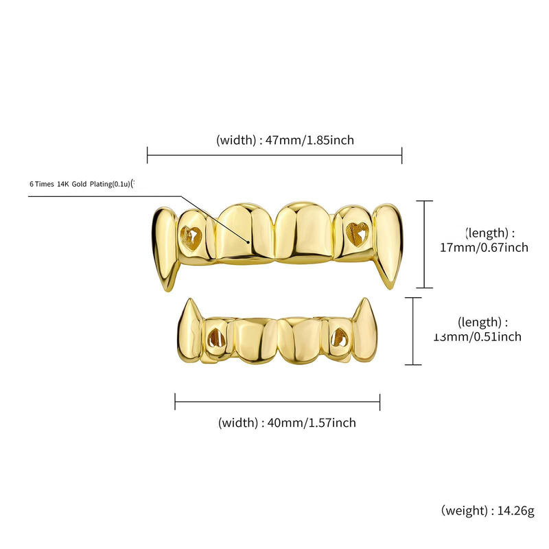Grillz Hip Hop Vampire Fang - Gioielli dentali placcati in oro e argento per uomini e donne - Accessorio per costumi di Halloween_voghion.com