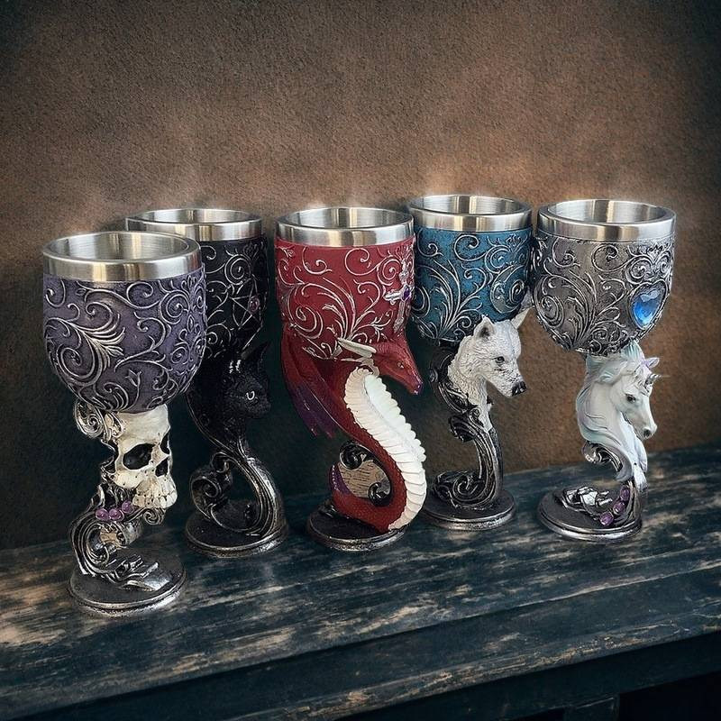 Heißer Verkauf Gothic Rotweinkelch Mythische Persönlichkeit 3D Stil Mittelalterliches Paar Rotweinkelch_voghion.com