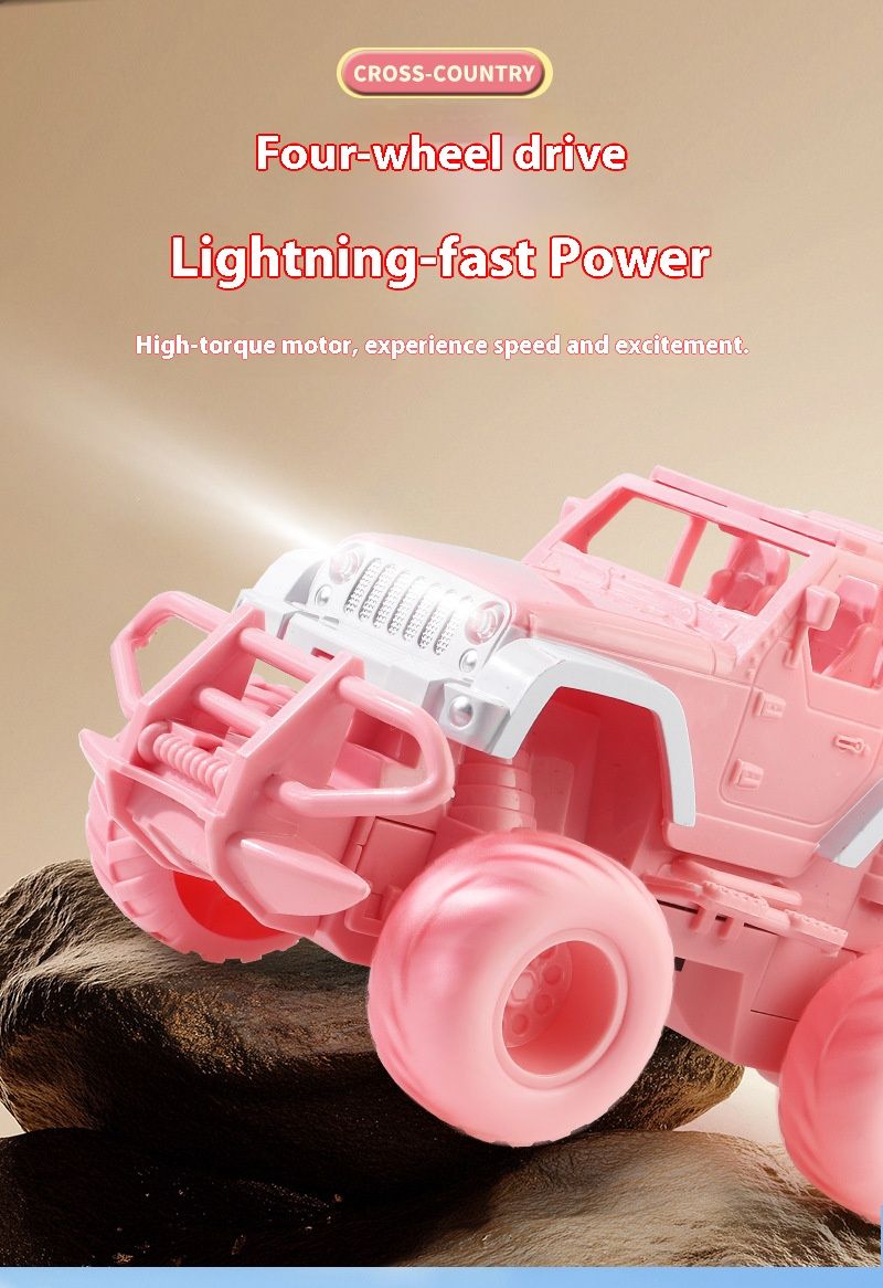 1:24 Mini RC Off-Road Car – 4WD Electric Toy Vehicle With LED Headlights & Rechargeable Battery (Pink/Red/Blue) – Remote Control Adventure Car_voghion.com