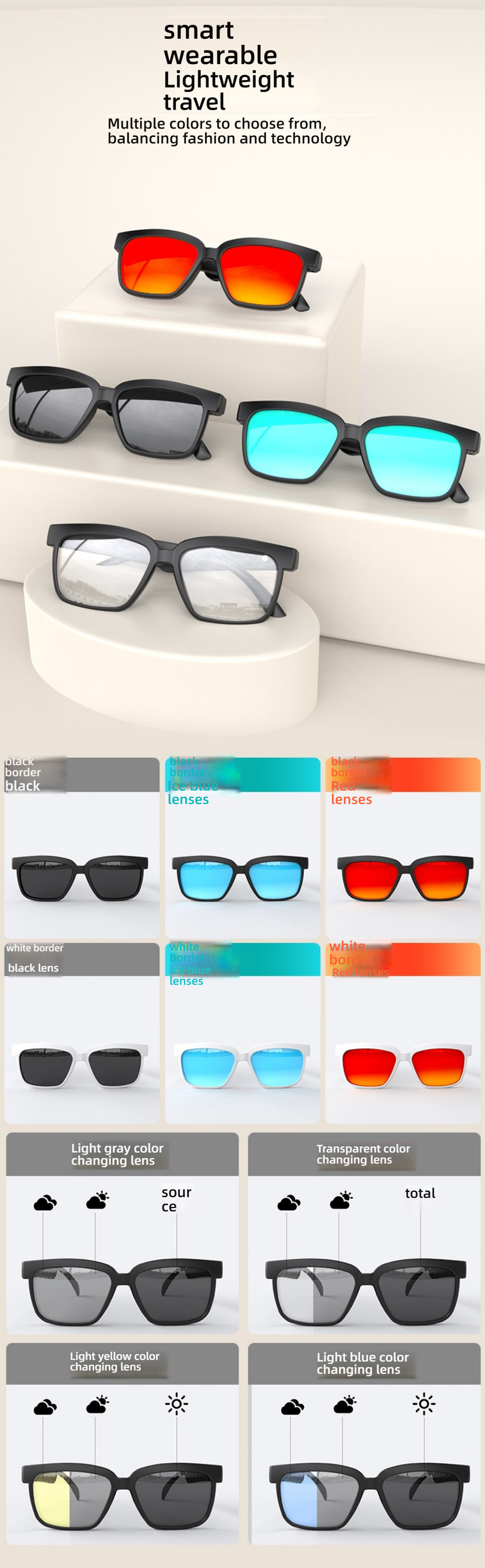 Interchangeable Lens Smart Bluetooth Sunglasses With Anti-Blue Light & Polarized Options – Wireless Music, Calls & Sports Compatible_voghion.com
