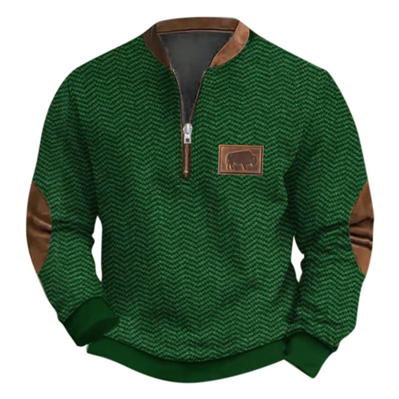 Felpa da uomo con mezza zip e stampa 3D - Pullover morbido effetto maglia con grafica digitale per abbigliamento casual da strada_voghion.com