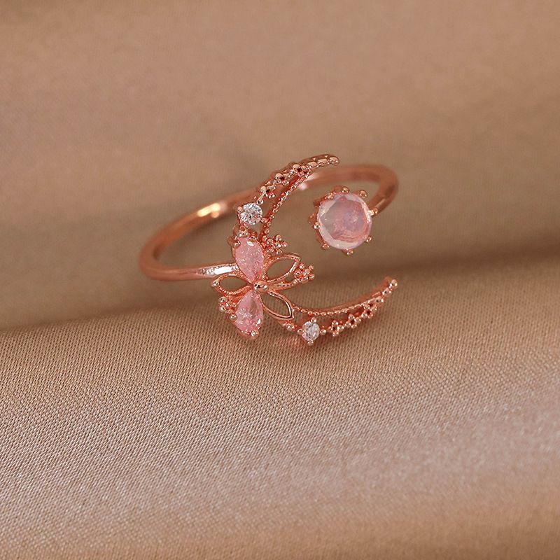 Fashion New Simple All-match Ring Ring Pearl Flower Zircon Irregular Opening Design Adjustable Ring_voghion.com