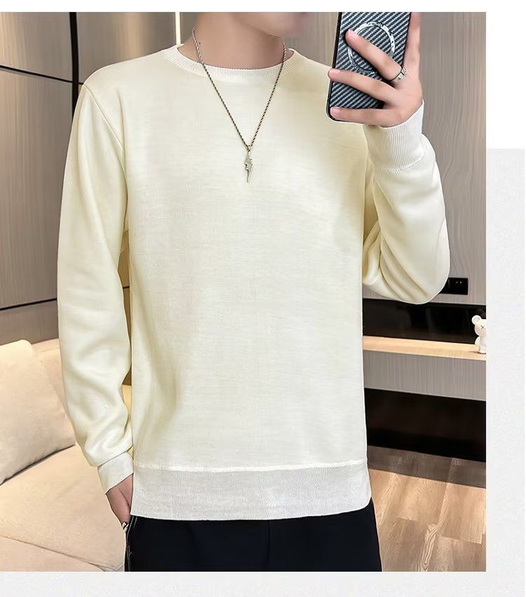 Abbigliamento maschile Maglione girocollo in velluto monopezzo autunnale e invernale da uomo, camicia con fondo foderato in pile spesso da uomo, 2024, nuovo top caldo tutto-fiammifero alla moda_voghion.com