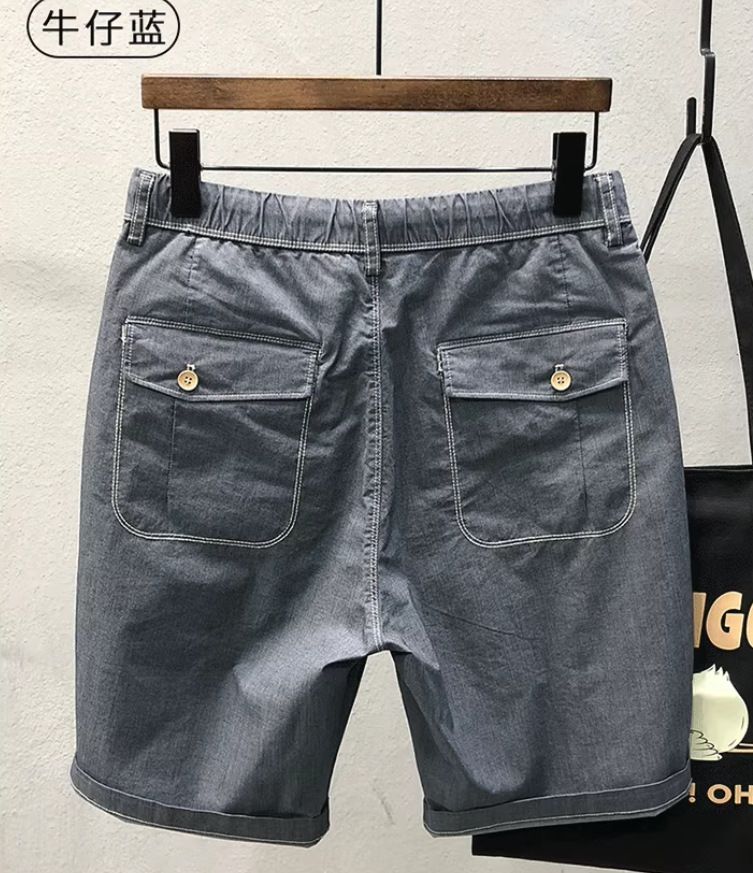 Herrenbekleidung Eisseide Sommer Dünne Shorts Herren Lockere Lässige Khaki-Oberbekleidung Elastische Taille Stretch-Jeansshorts_voghion.com