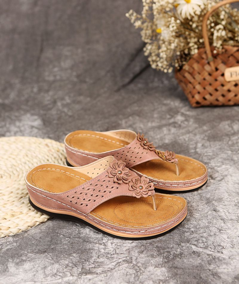 External 2024 summer flower sponge cake bottom slippers, large size casual women's rubber sandals, herringbone slippers_voghion.com
