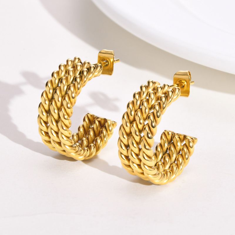 Boucles d'oreilles créoles torsadées en acier inoxydable pour femmes, style vintage tissé_voghion.com