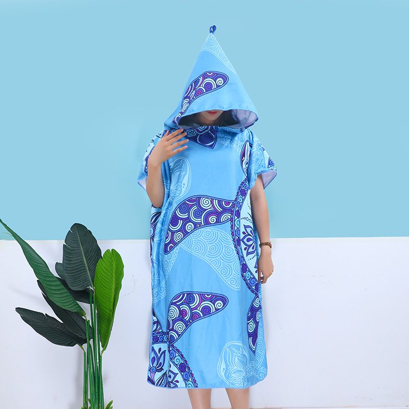 Poncho de plage portable – Grande serviette de plage en microfibre à séchage rapide avec imprimé dessin animé pour adultes, design unisexe pour la baignade et les vacances._voghion.com
