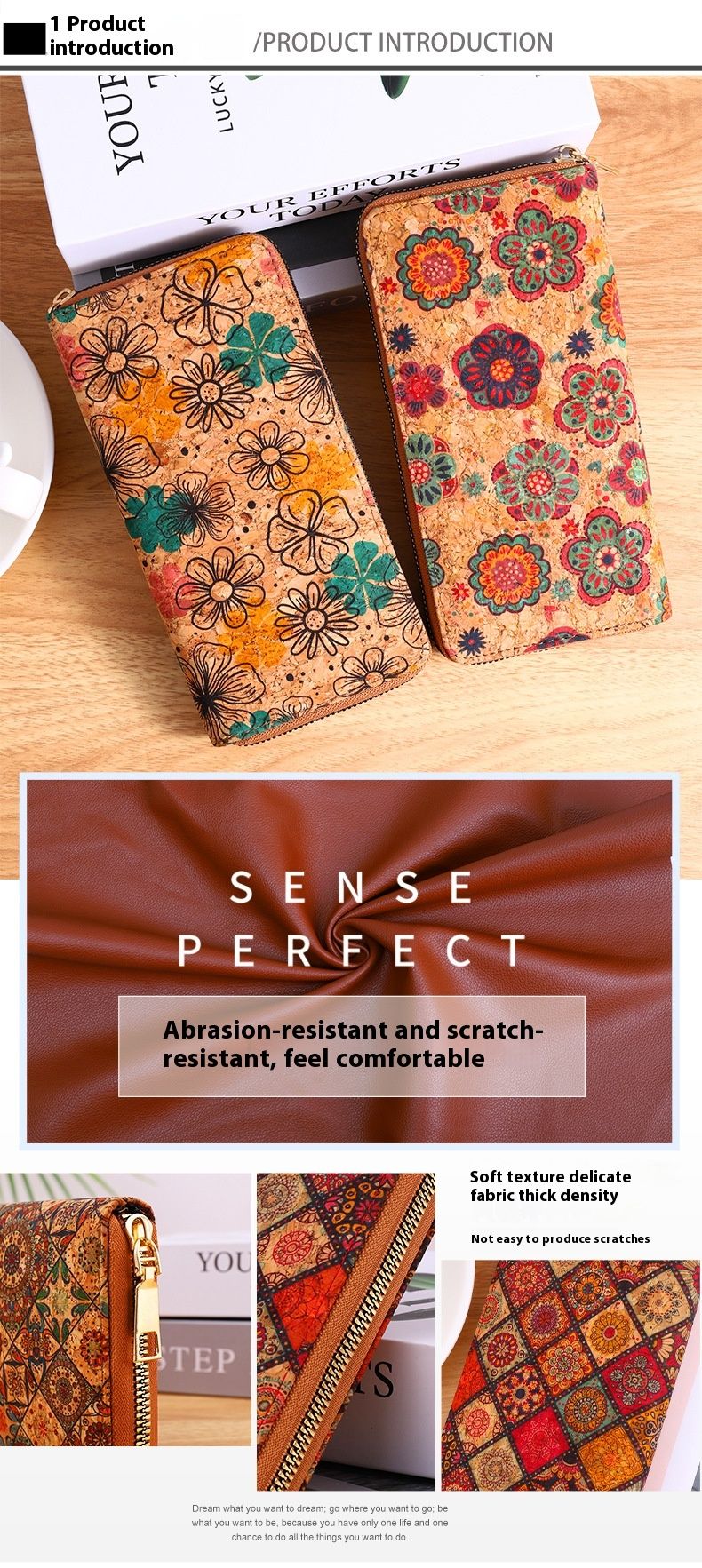 Portefeuille multifonctionnel bohème à plusieurs fentes, portefeuille en grain de bois, porte-cartes artistique pour femme, petit sac en PU_voghion.com