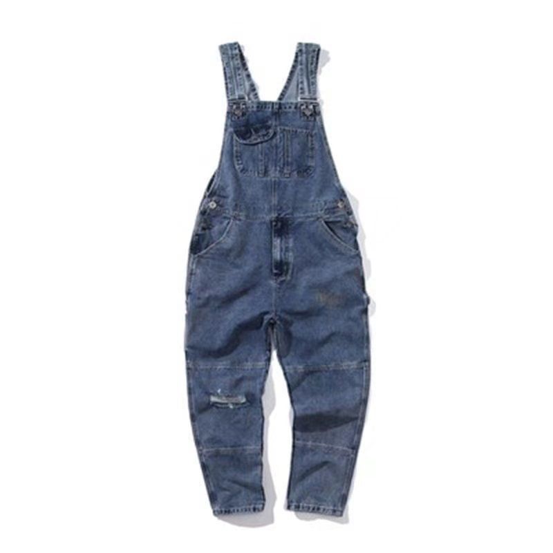 1 Japanisch-amerikanischer, schlichter Retro-Denim-Overall für Herren – trendig, locker, lässig, gerade geschnitten, mit Hosenträgern_voghion.com