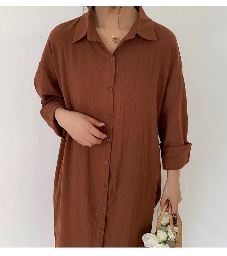 Camicia oversize coreana minimalista a maniche lunghe con colletto a revers – Leggera miscela di cotone e lino per protezione solare e abbigliamento da ufficio_voghion.com