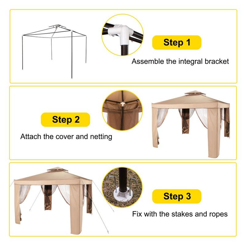 VEVOR Outdoor Canopy Gazebo Tent, Portable Canopy Shelter With 10'x10' Large Shade Space For Party, Backyard, Patio Lawn And Garden, 4 Sandbags, And Netting Included, Brown_voghion.com