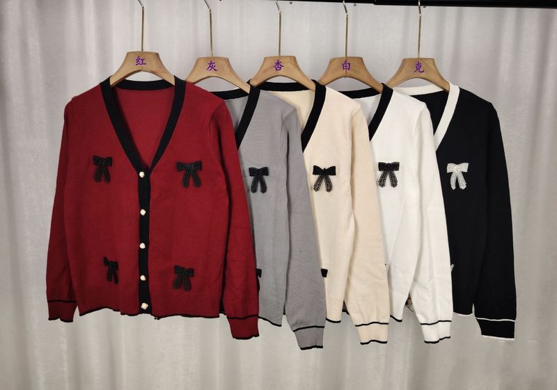 Nouvel article à la mode automne et hiver 2024 petit cardigan tricoté de style parfumé pour femme veste pull nœud coréen_voghion.com