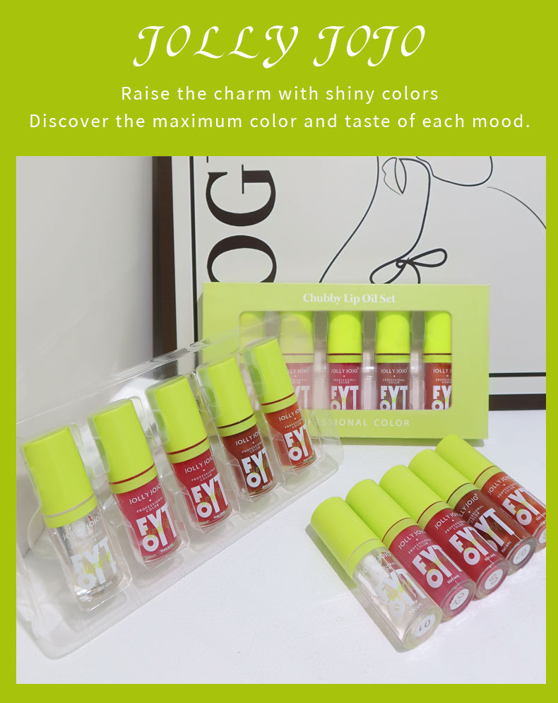 5pcs/set JOJO Lip Gloss Lip Oil Set Moisturizing Mirror Lip Glaze Plump Lips Transparent Lip Gloss Wholesale_voghion.com