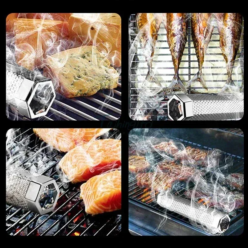 6/12 Inch BBQ Rvs Roker Grill Buis Geperforeerde Mesh Filter Gadget Pellet Roken Generator Hexagon Spice Gerookte Doos_voghion.com