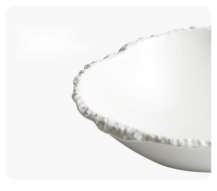 Rock Pattern Pointed White Ceramic Soup Noodle Unique Hotel Restaurant High-end Tableware Salad Bowl Large Size_voghion.com