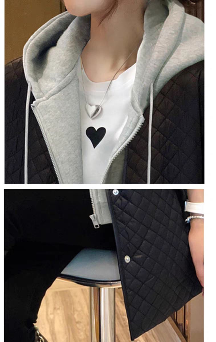 Quilted Geometric Print Hooded Coat – Lightweight Longline Puffer Jacket With Detachable Belt (S-XL, Polyester Wadding, Slim Fit)_voghion.com