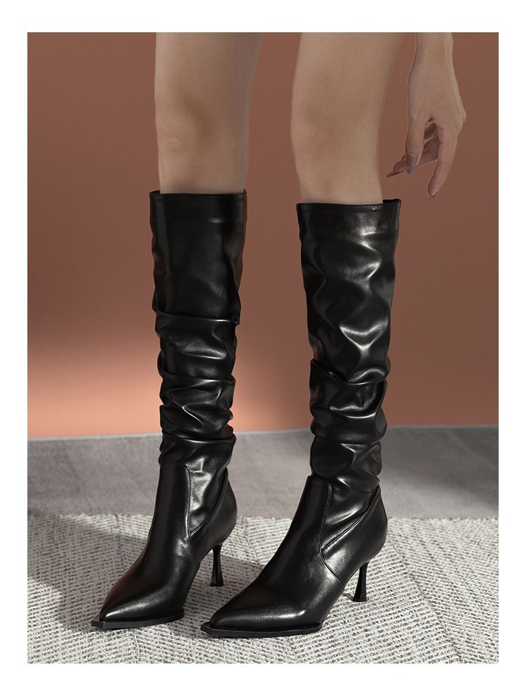 Höga vintage stövlar Höst och vinter plus stövlar med hög bunt Skinny högklackat stövlar_voghion.com