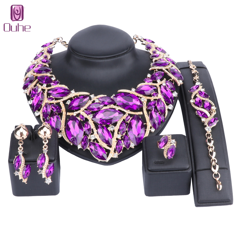 Women Bridal Wedding Party Jewelry Sets Crystal Gem Pendant Necklace Earrings Bracelet Ring Accessories _voghion.com