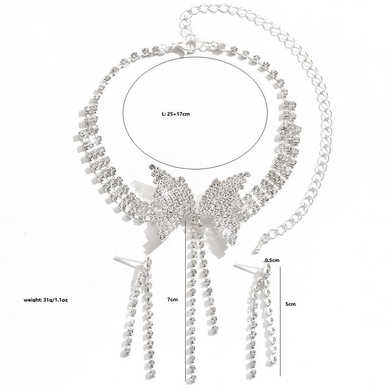 Wedding Butterfly Necklace Earrings Bridal Accessories Banquet Jewelry Set_voghion.com