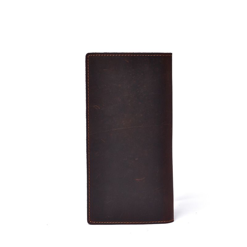 Bolso largo de cuero genuino hecho a mano para hombre, piel Crazy Horse, capa superior de piel de vacuno, bolso multifuncional para teléfono y pasaporte, estilo coreano y japonés._voghion.com