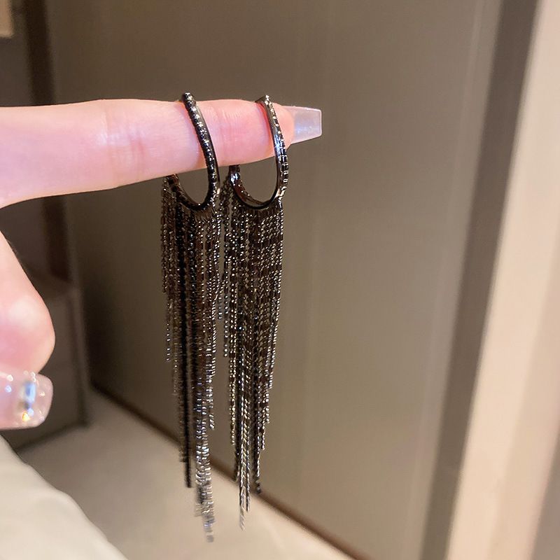 Silver Needle Inlaid Diamond Tassel Exaggerated Elegant High-end Feel Drop Earrings Personality Fashion Light New Ear_voghion.com