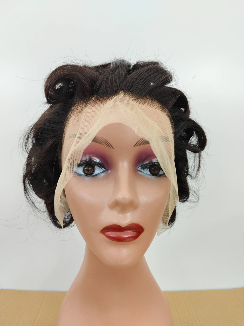 Peluca corta barata Rizado Bob Onda de agua 13x4 Peluca delantera de encaje Peluca de cabello 100% humano Suelta Onda profunda Frontal Bob Teje Pelucas sin pegamento para mujeres_voghion.com