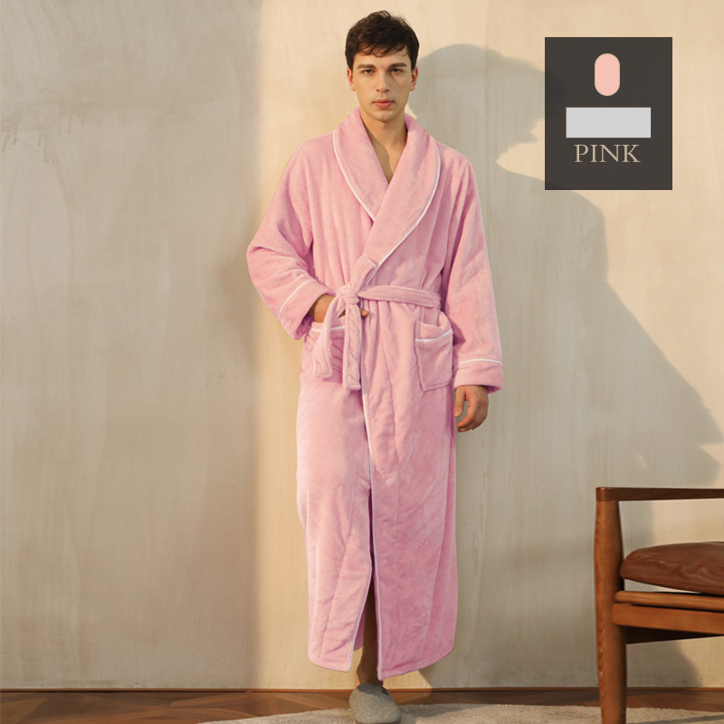 End Of The Year Ins Flannel Robe Men's Simple Large Size Coral Fleece Couple Bathrobe Women Autumn And Winter Long Thick_voghion.com