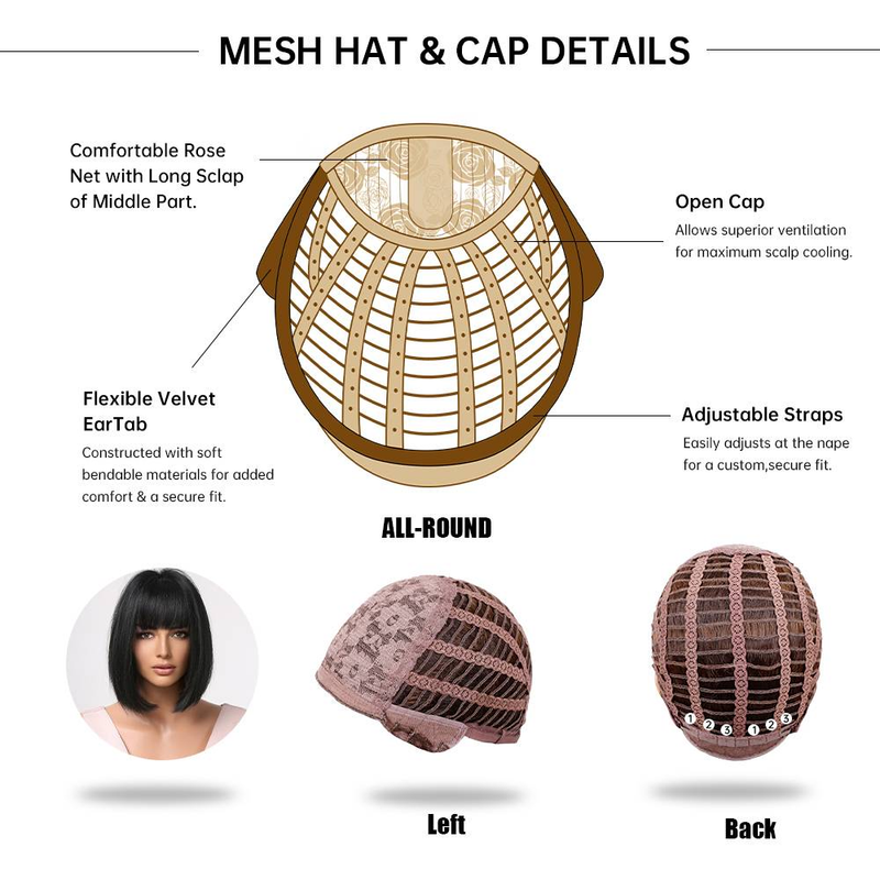 Nová paruka Bobo Head Celá pokrývka hlavy Černá paruka pro ženy_voghion.com