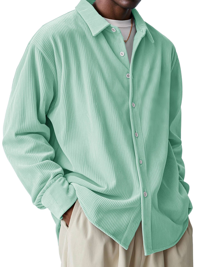 2025 European-USA Fashion Style Herren Revers Pure Coloe Einreihige Langarm Cordhemden S-4XL_voghion.com