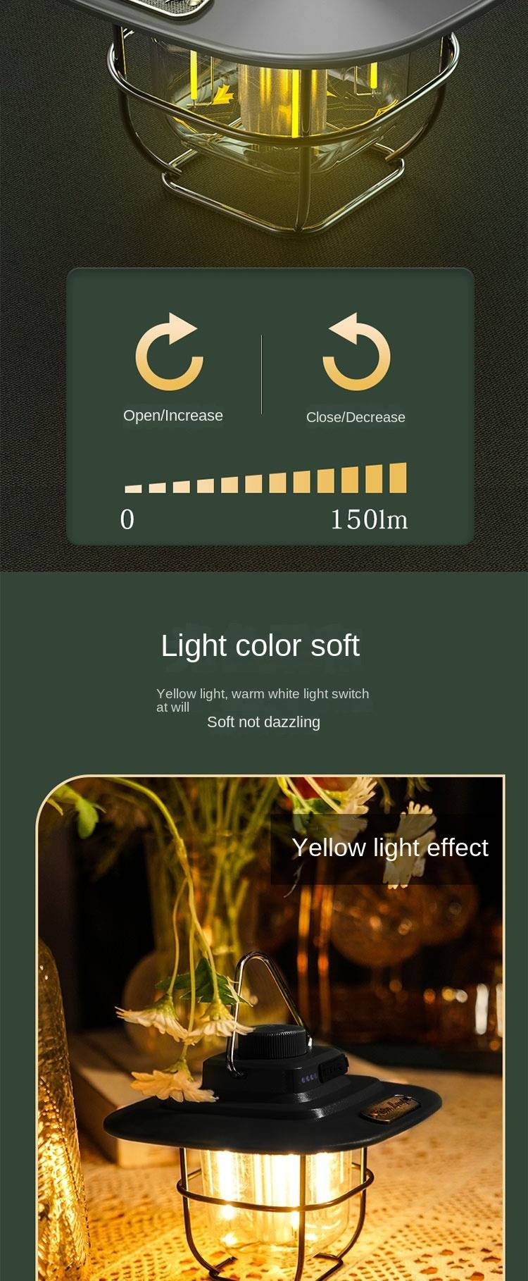 Coloda Vintage Ambient Camping Light -resistant Type C Rechargeable Camping CLD-LYD022High-level Black_voghion.com