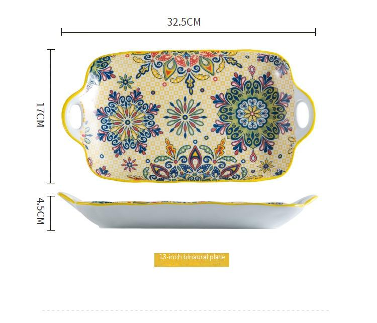 Bohemian Underglaze Ceramic Dinnerware Set - Hand-Painted Bowls & Plates For Rice Noodles & Fish Serving_voghion.com