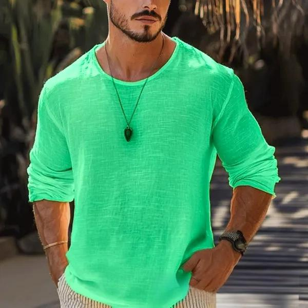 Men's Clothing Casual Solid Color Breathable Long Sleeved T Shirt_voghion.com