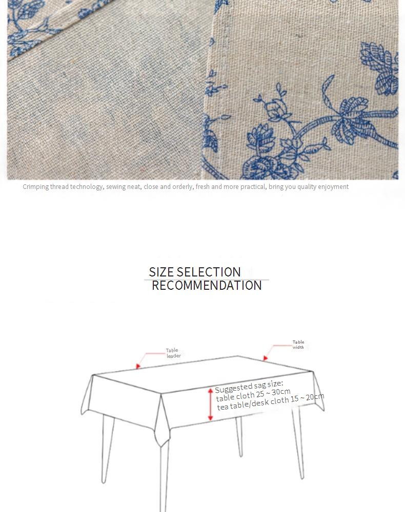 Blue Floral Tablecloth - Cotton Linen Rectangular Cover (Scandinavian Style Vintage Farmhouse Photo Backdrop Dorm Decor)_voghion.com