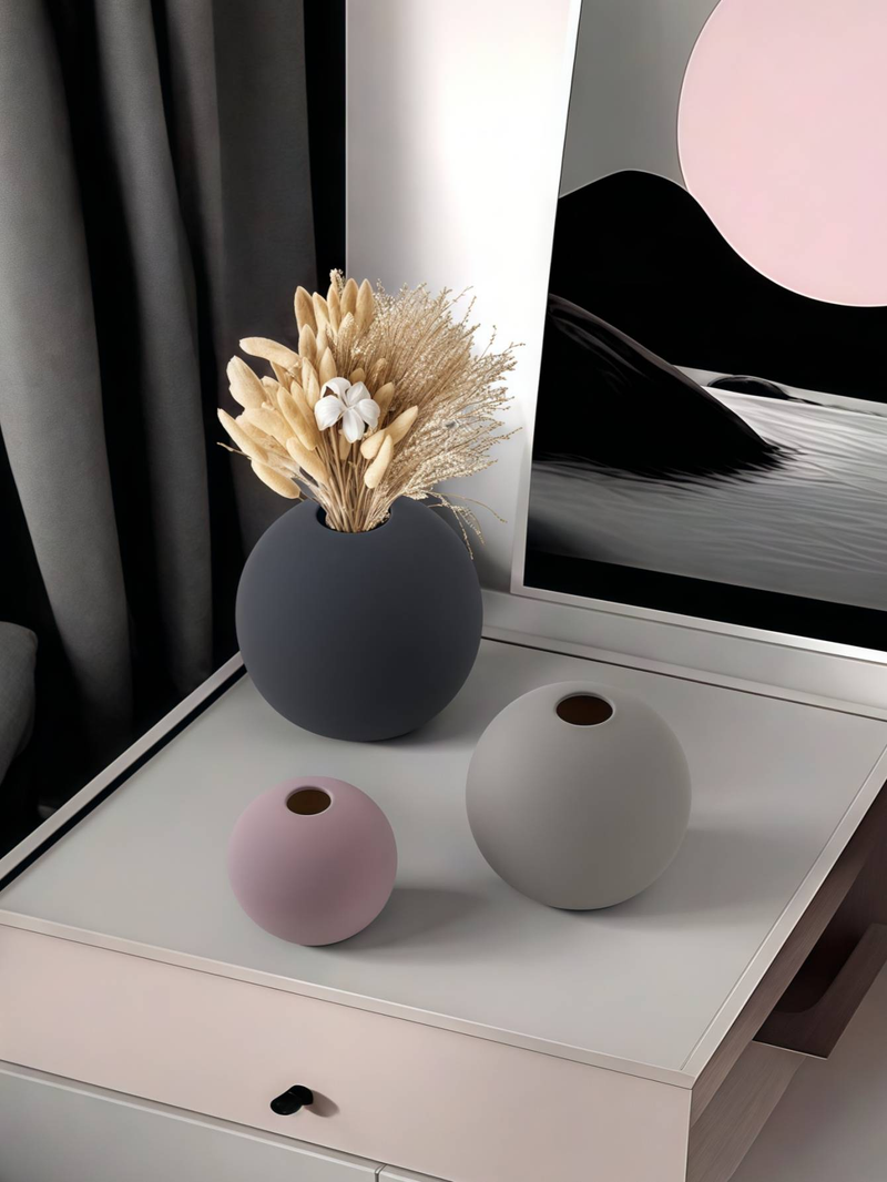 Lot de 3 vases ronds en céramique Morandi pour décoration de la maison_voghion.com
